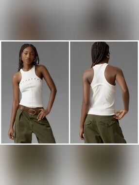 Anthropologie Snap Racer Tank Cotton Bright White Size XL